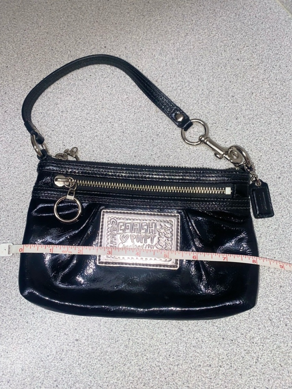Coach Poppy Vintage Black Patent Mini Shoulder Bag with Silver Hardware EUC - Picture 12 of 15